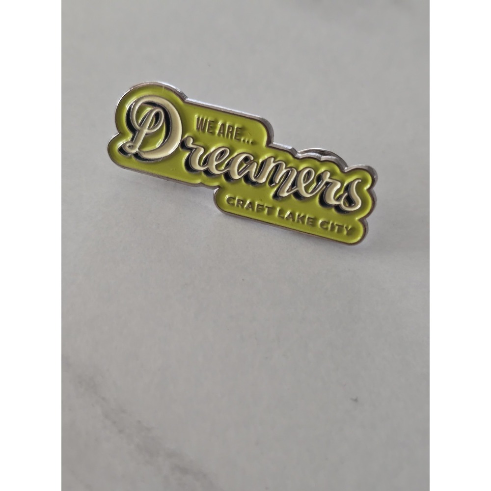 Dreamers Craft Lake City Enamel Lapel Pin Lime Green Double Post Badge